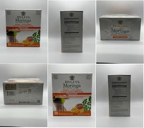 Hyleys Tea Moringa Oleifera with Mango Flavor - 50 Tea Bags (6 Pack - 300 Tea Bags total) (Miracle Tree Tea) HYLEYS buy australia supplements