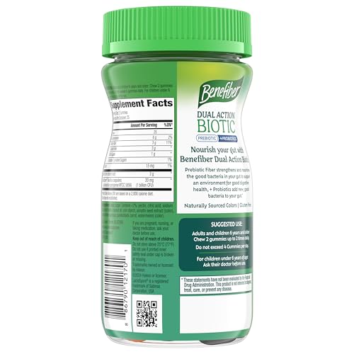 Benefiber Prebiotic  Friendly Fiber Supplement Gummies with Probiotics for Digestive Health, Assorted Fruit Flavors - 50 Count Benefiber