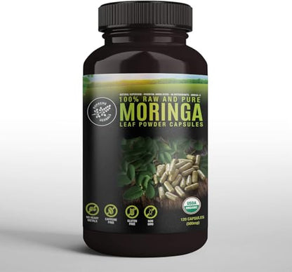 SUPREME HERBALS, 100% Raw and Pure Moringa Leaf Powder Capsules. Organic Certified Moringa Leaf. Natural Superfood with Essential Amino Acids SUPREME HERBALS