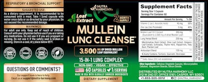 Mullein Lung Detox - Mullein Leaf Extract - Marshmallow Root | Echinacea | Oregano | Quercetin | NAC - 15-in-1 Lung Support & Cleanse for Smokers Supplement NUTRAHARMONY