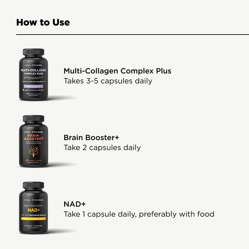 Vital Vitamins Age Defying Bundle: Multi-Collagen Plus, Brain Booster Plus, NAD+ Gsupps Australia