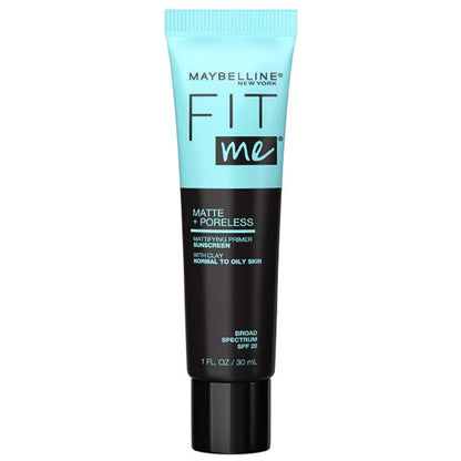 Maybelline Fit Me Matte + Poreless Mattifying Face Primer Makeup With Sunscreen, Broad Spectrum SPF 20, 16HR Wear, Shine Control, Clear, 1 Count MAYBELLINE