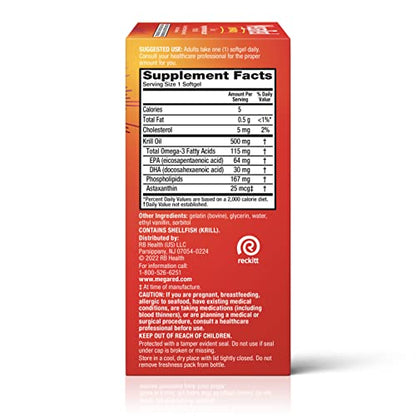 MegaRed Antarctic Krill Oil 500mg Omega 3 Fatty Acid Supplement, Extra Strength EPA & DHA Krill Oil Softgels (90cnt Box), Astaxanthin MegaRed