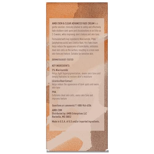 Ambi Even & Clear Advanced Fade Cream, Hydroquinone-free, Hyperpigmentation Treatment, Stubborn Dark Spot Corrector, Results In As Little As 2-3 Weeks Ambi