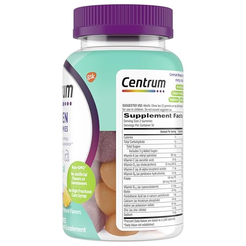 Centrum Women’s Multivitamin Gummies, Immune, Energy, Healthy Appearance Support, 100 Count, 50 Day Supply Centrum