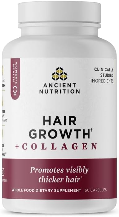 Ancient Nutrition Hair Growth + Collagen Supplement, Hydrolyzed Collagen Peptides, Clinically Studied Superfoods for Hair Growth Support, Thicker, Fuller Hair and Radiant Skin, 60 Count Gsupps Australia