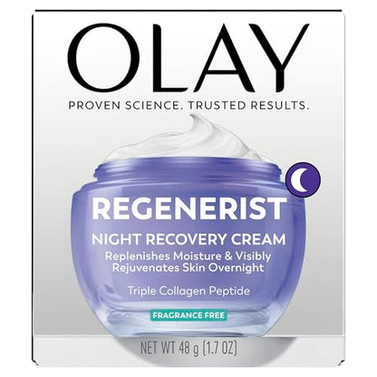 Olay Night Cream for Face, Anti-Aging Face Moisturizer for Women - Fragrance-Free Skin Care, Anti-Wrinkle, Exfoliate, Smooths Texture Olay