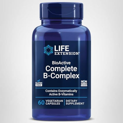 Life Extension BioActive Complete B-Complex, Heart,  Nerve Support, Healthy Energy, Metabolism, Complete B Complex, 60 Vegetarian Capsules Life Extension