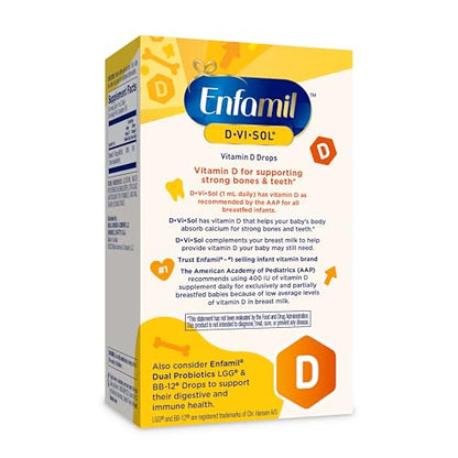 Enfamil Baby Vitamin D-Vi-Sol Liquid Supplement Drops for Infants, Supporting Strong Teeth & Bones in Newborn Babies, Easy-to-Use Enfamil
