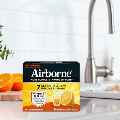 Airborne 1000mg Vitamin C with Vitamin D & Zinc, Sugar Free Multivitamin Immune Support Supplement, Antioxidants Vitamins A C & Vitamin E Airborne