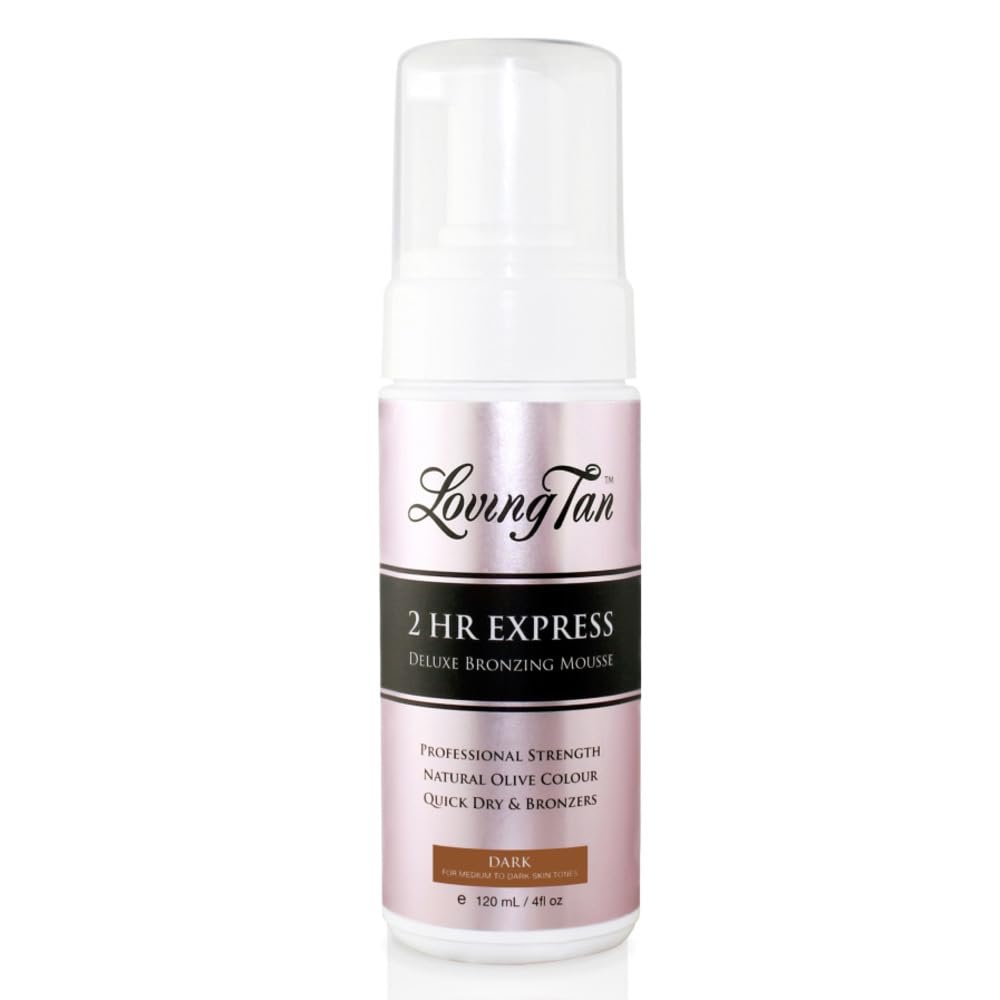 Loving Tan 2 HR Express Self Tanning Mousse, Dark - Streak Free, Natural, Professional Quality - 5+ Sunless Self Tanner Applications per Bottle, Cruelty Free, Naturally Derived DHA - 4 FL Oz Loving Tan