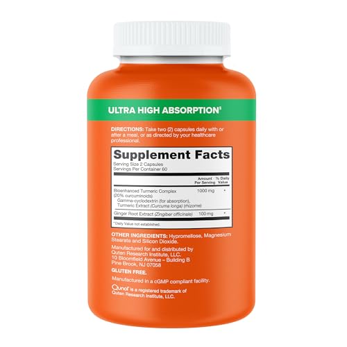 Qunol Turmeric and Ginger Capsules, 1000mg Turmeric Supplement, Ultra High Absorption to Support Joint Health, #1 Doctor Recommended Form Qunol