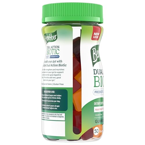 Benefiber Prebiotic  Friendly Fiber Supplement Gummies with Probiotics for Digestive Health, Assorted Fruit Flavors - 50 Count Benefiber