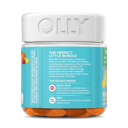 OLLY Prenatal Multivitamin Gummy, Supports Healthy Growth and Brain Development, Folic Acid, Vitamin D, Omega 3 DHA, Chewable Supplement OLLY
