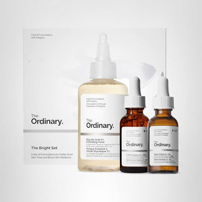 The Ordinary The Bright Set, 3-Step Regimen for Radiant, Even Skin Tone with Glycolic Acid 7% Exfoliating Toner The Ordinary