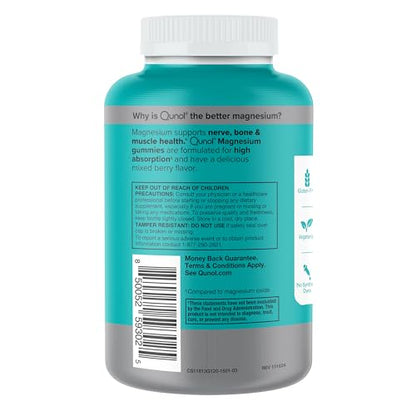 Qunol Magnesium Gummies for Adults, 200mg Elemental Magnesium (from 1,750mg Magnesium Citrate), High Absorption Magnesium Supplement, Supports Nerve, Qunol
