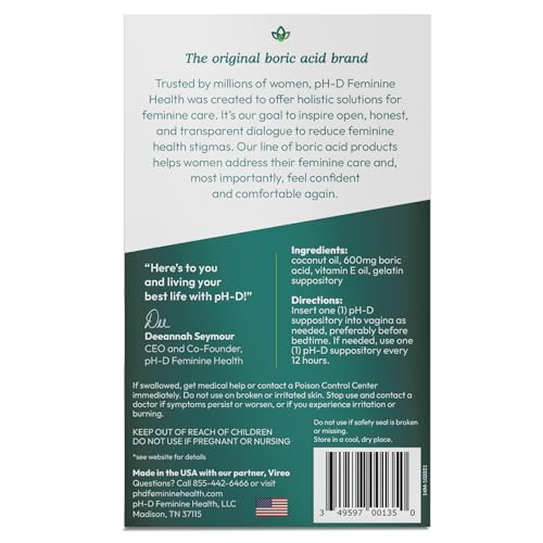 pH-D Feminine Health - Boric Acid Moisturizing Suppository - Woman Owned - for Vaginal Odor pH-D Feminine Health Support buy australia supplements