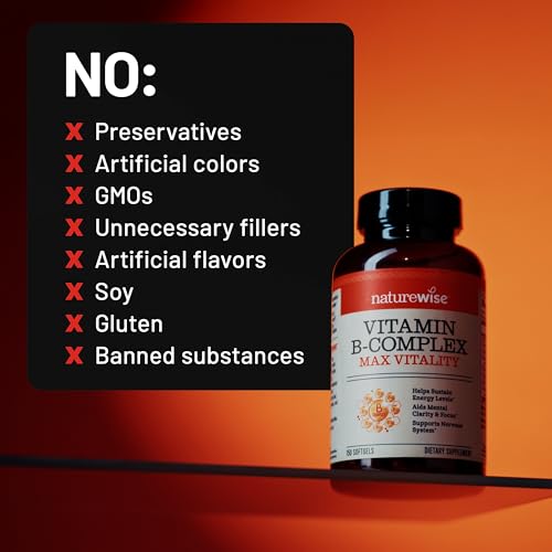 NatureWise Vitamin B Complex for Women and Men - with Folic Acid Biotin B1 B2 B3 B6 B12 - Support Cellular Energy & Mental Clarity - Gluten & Dairy Free NatureWise