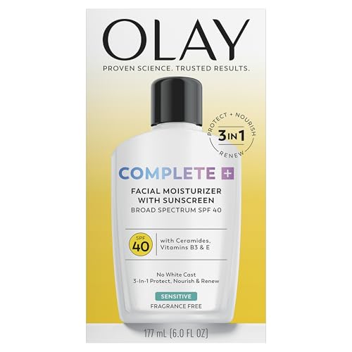Olay Complete+ Face Moisturizer with Sunscreen SPF 40, For Sensitive Skin, Broad Spectrum Sun Protection, Fragrence-Free Olay