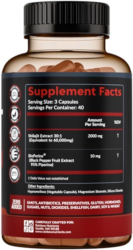 Pure Himalayan Shilajit Capsules Supplement (60,000mg+ Absorption Enhancer+50% Rainbow Nutrients, LLC buy australia supplements