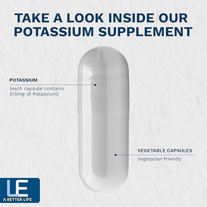 Life Enhancement High Potency 1020 mg Potassium Supplement for Muscle, Brain & Bone Health - No Additives High Absorption Elemental Potassium Supplement Life Enhancement