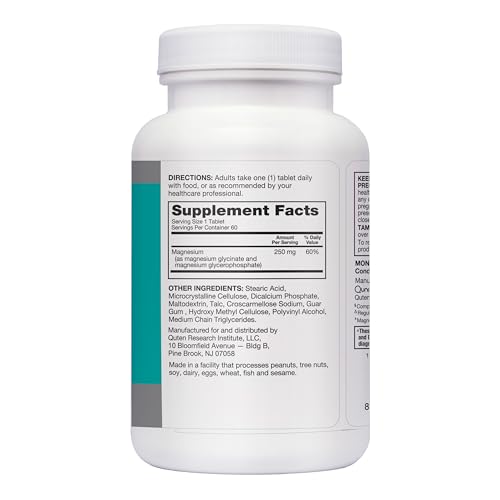 Qunol Magnesium Glycinate Complex, Gentle on Stomach, 250mg One Pill Dose, Superior-Absorption Magnesium, Nerve, Bone and Muscle Health Supplement, 60 Count (Pack of 1) Qunol buy australia supplements