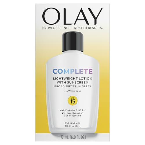 Olay Face Moisturizer, Complete with Sunscreen SPF 15, Daily Facial Lotion for Normal Skin, Lightweight Hydrating Broad Spectrum Sun Protection Olay