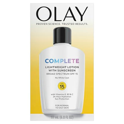 Olay Face Moisturizer, Complete with Sunscreen SPF 15, Daily Facial Lotion for Normal Skin, Lightweight Hydrating Broad Spectrum Sun Protection Olay
