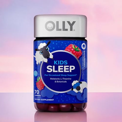 OLLY Kids Sleep Gummies, 0.5mg Melatonin, L Theanine, Chamomile, and Lemon Balm, Raspberry - 70 Count OLLY