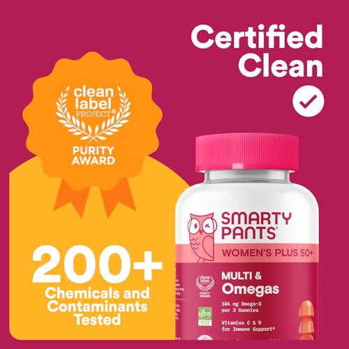 SmartyPants Multivitamin Gummy for Women 50 and Over, Omega 3 (DHA/EPA), Methylfolate, CoQ10, Vitamin D3, C, Vitamin B12, B6, A, K, Biotin SmartyPants