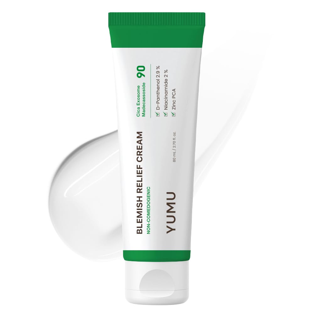 YUMU Cica Exosome Zinc Blemish Relief Cream, Face Moisturizer for Sensitive, Acne-Prone Skin, Lightweight, Breakouts, Barrier Repair, Hydration, Soothing, Oil-Free, Korean Skincare (80 ml/2.70 fl.oz.) YUMU