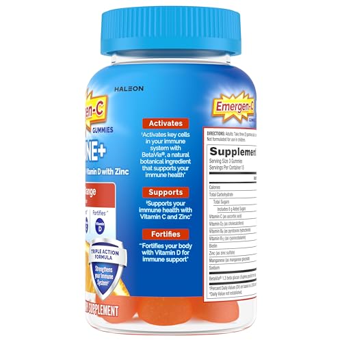 Emergen-C Immune+ Triple Action Immune Support Gummies, BetaVia (R), 1000mg Vitamin C, B Vitamins, Vitamin D and Antioxidants Emergen-C