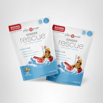 The Ginger People Ginger Rescue Digestive Wellness Lozenges (Soft) | Extra Strength - 800mg | Nausea, Upset Stomach, Motion Sickness The Ginger People