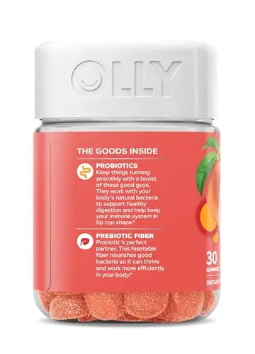 OLLY Probiotic + Prebiotic Gummy, Digestive Support and Gut Health, 500 Million CFUs, Fiber, Adult Chewable Supplement for Men and Women, Peach, 30 Day Supply - 30 Count OLLY buy australia supplements