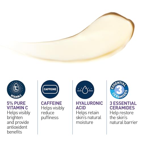CeraVe Skin Renewing Vitamin C Eye Cream, Vitamin C, Hyaluronic Acid, Ceramides & Caffeine, Under Eye Cream For Dark Circles and Puffiness CeraVe