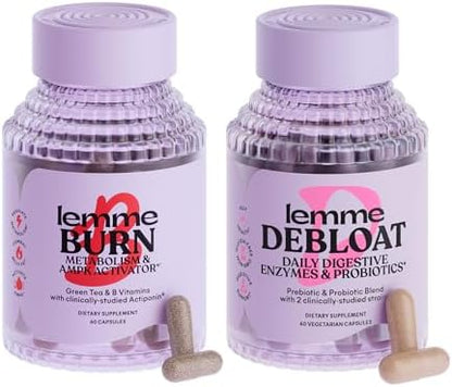 Lemme Burn & Debloat Capsule Bundle - Metabolism & Fat Burning + Debloat Capsules for Bloating & Gas Relief, Probiotics & Prebiotics - Gluten Free, Non-GMO - 60 Ct. Each