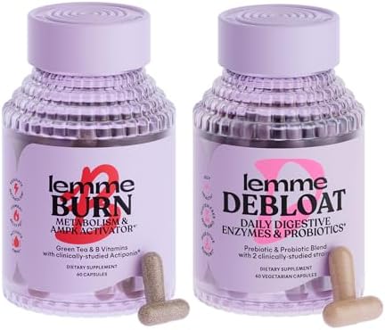 Lemme Burn & Debloat Capsule Bundle - Metabolism & Fat Burning + Debloat Capsules for Bloating & Gas Relief, Probiotics & Prebiotics - Gluten Free, Non-GMO - 60 Ct. Each
