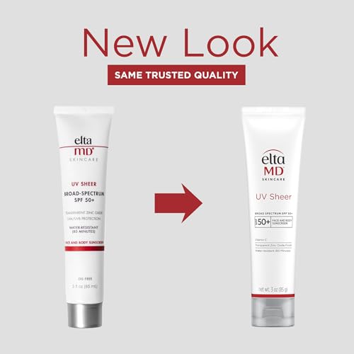 EltaMD UV Sheer Face and Body Sunscreen SPF 50+, Oil Free, No White Cast Sunscreen for Face and Body, Zinc Oxide Formula, 3.0 oz Tube EltaMD