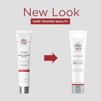 EltaMD UV Sheer Face and Body Sunscreen SPF 50+, Oil Free, No White Cast Sunscreen for Face and Body, Zinc Oxide Formula, 3.0 oz Tube EltaMD