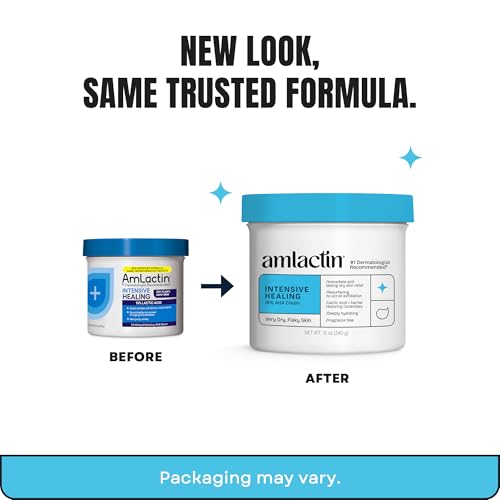 AmLactin Intensive Healing - Therapeutic Body Cream for Extremely Dry Skin - No-Scrub Exfoliator and Body Moisturizer Cream AmLactin