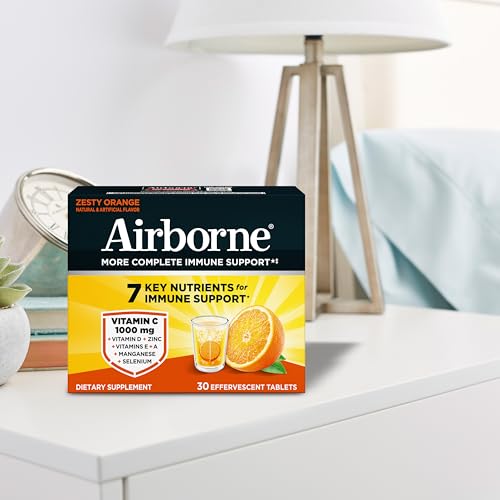 Airborne 1000mg Vitamin C with Vitamin D & Zinc, Sugar Free Multivitamin Immune Support Supplement, Antioxidants Vitamins A C & Vitamin E Airborne