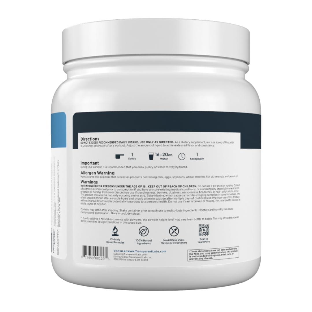 Transparent Labs Post - Post-Workout Recovery Muscle Builder with L-Glutamine, Beta-Alanine and BetaPure Betaine Anhydrous for Muscle Recovery and Muscle Building - 30 Servings, Strawberry Lemonade