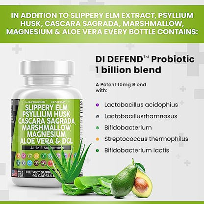 Slippery Elm 5000mg Psyllium Husk 2000mg Pre Probiotic Digestive Gut