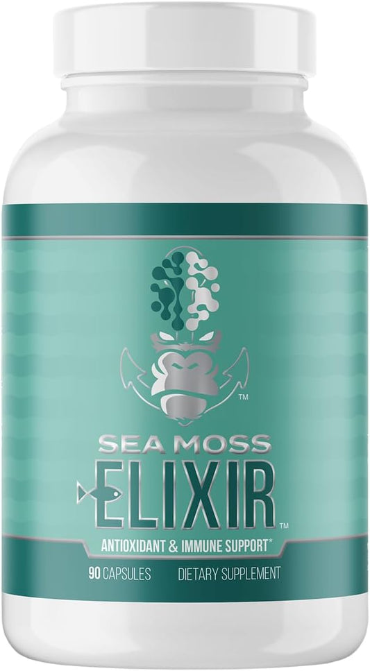 Gorilla Mind Sea Moss Elixir Capsules | Antioxidant Immune Support with Marine Macroalgae & Botanicals | Promotes Basal Metabolic Rate, Joint Comfort, and Cellular Health | 90ct Dietary Supplement