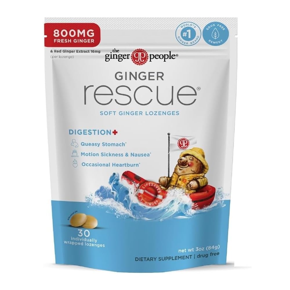 The Ginger People Ginger Rescue Digestive Wellness Lozenges (Soft) | Extra Strength - 800mg | Nausea, Upset Stomach, Motion Sickness The Ginger People