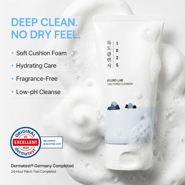 ROUND LAB 1025 Dokdo Cleanser 5.07 Fl Oz, Low pH Facial Cleanser for Sensitive Skin, Rich Soft Bubbles for Deep Cleansing and Makeup Removal ROUND LAB