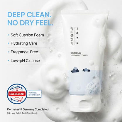 ROUND LAB 1025 Dokdo Cleanser 5.07 Fl Oz, Low pH Facial Cleanser for Sensitive Skin, Rich Soft Bubbles for Deep Cleansing and Makeup Removal ROUND LAB