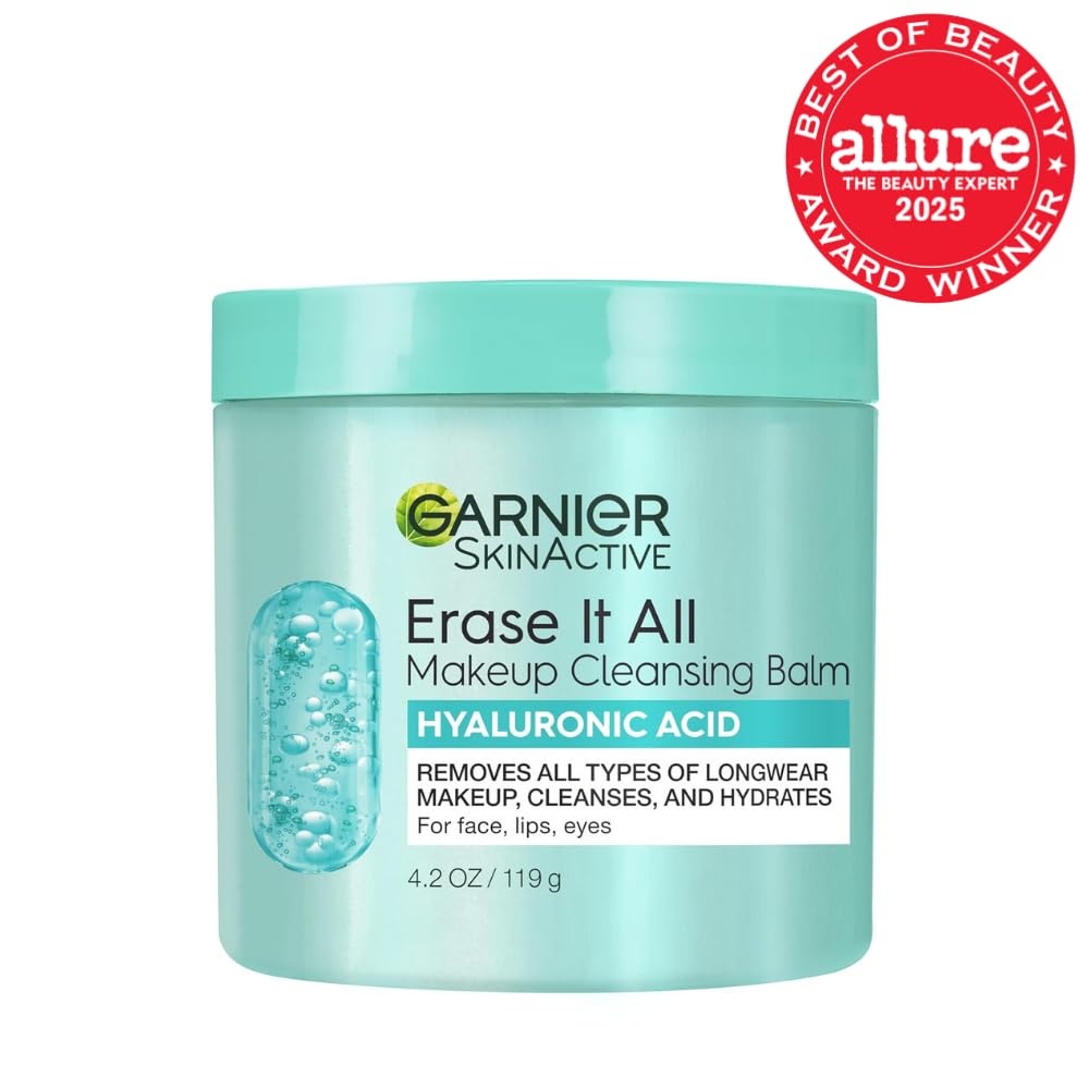Garnier Erase It All Makeup Cleansing Balm with Hyaluronic Acid, Replumping Facial Cleanser and Makeup Remover, 4.2 Oz Garnier