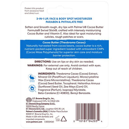Palmer's Cocoa Butter Formula Moisturizing Swivel Stick with Vitamin E, Lip Balm for Valentine's Day, Face & Body Moisturizer Stick Palmer's