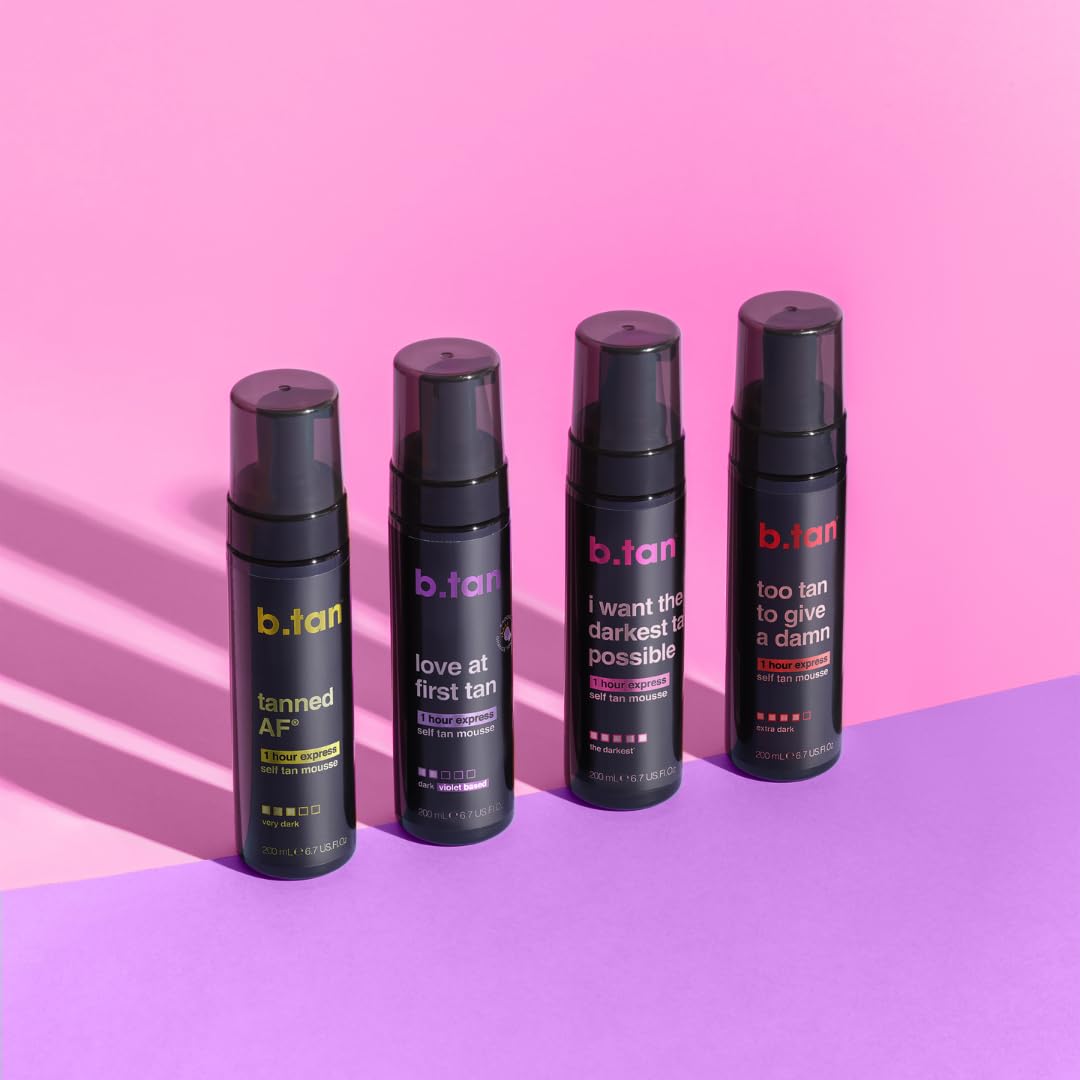 b.tan Ultra Dark Self Tanner Mousse | I Want The Darkest Tan Possible - Fast, 1 Hour Express Sunless Tanning Foam, Golden Bronzing Glow, Face & Body, No Fake Tan Smell, Vegan, Cruelty Free, 6.7 Fl Oz B.TAN